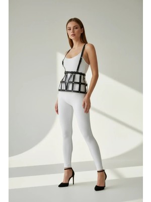 Çamaşır Kenti Siyah Etek Deri Bantlı Yapısal Kafes - CK1252