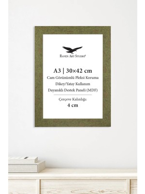 Raven Art Studio Modern A3-30X42CM Haki Korumalı Kırılmaz Pleksi Cam Resim Fotoğraf Belge Poster Evrak Çerçevesi