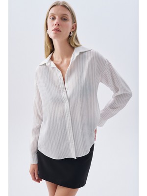 Çizgili Oversıze Uzun Kollu Gömlek