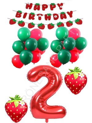 Rönesans Parti Çilek Temalı Latex Balonlu Doğum Günü Parti Seti Yaş-2