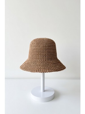 Mollycrush Kadın Kahverengi Hasır Örgü Bucket | Bohem Stil Plaj ve Güneş Şapkası