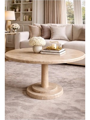 Atölye Tasarımı Masif Traverten Orta Sehpa - Ham Dokulu El Işçiliği Doğal Taş 75X55CM