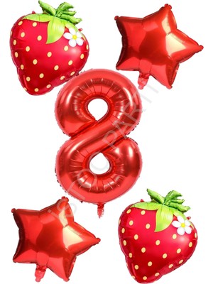İstoç Parti Çilek Temalı Doğum Günü Folyo Balon Seti Yaş-8