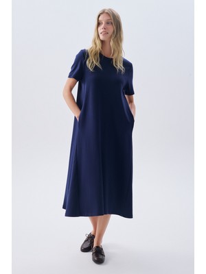 MUDO Oversıze Kısa Kollu Cepli Midi Elbise