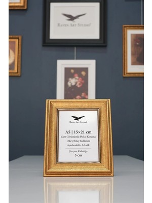 Raven Art Studio Madame A5-15X21CM Antik Altın Resim Fotoğraf Belge Poster Evrak Çerçevesi Korumalı Kırılmaz Pleksi Cam