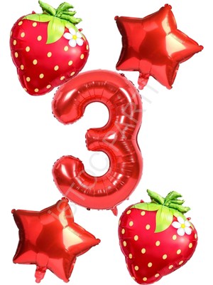 İstoç Parti Çilek Temalı Doğum Günü Folyo Balon Seti Yaş-3