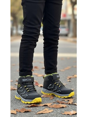 Homiro Çocuk Kışlık Bot Füme Sarı Suni Deri Kaydırmaz Taban ve Kolay Giyilebilir Bağcıklı Tasarım