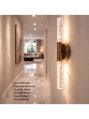 Nazik Aydınlatma Milana Eskitme Modern Pilli ve Elektrikli Günışığı Ledli 1 Adet Duvar Apliği Pilli Aplik ,aplik