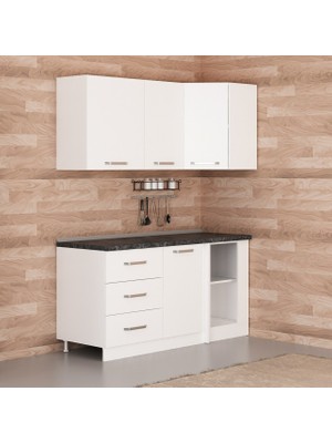 Minar 165CM Beyaz Köşe Mutfak Dolabı Suntalam Malzemeden Modern Tasarım Geniş Depolama