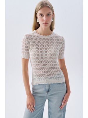 Fıtted Ajurlu 3/4 Kol Kazak