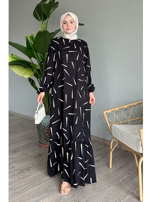 inStyle Çıtır Şerit Siyah Viskon Elbise