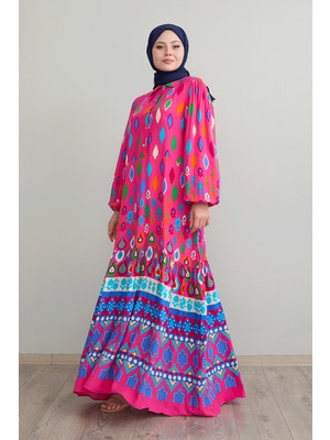 inStyle Gömlek Yaka Salaş Fuşya Viskon Elbise