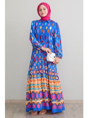 inStyle Gömlek Yaka Salaş Indigo Viskon Elbise