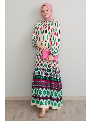 inStyle Gömlek Yaka Salaş Beyaz Viskon Elbise