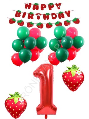 Rönesans Parti Çilek Temalı Latex Balonlu Doğum Günü Parti Seti Yaş-1