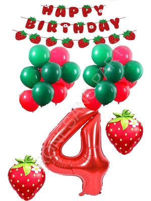 Rönesans Parti Çilek Temalı Latex Balonlu Doğum Günü Parti Seti Yaş-4