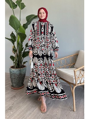 inStyle Puantiyeli Karışık Siyah Viskon Elbise