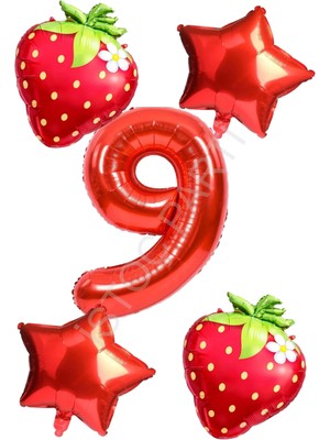 İstoç Parti Çilek Temalı Doğum Günü Folyo Balon Seti Yaş-9