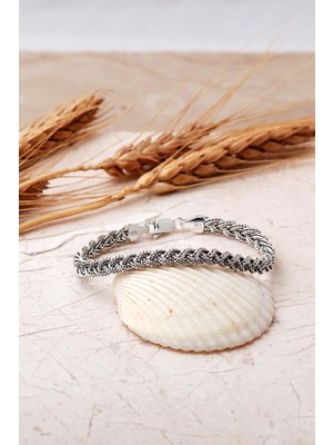 Sümer Telkari 925 Ayar Hasır Örgü Eskitme Gümüş Bileklik 4846