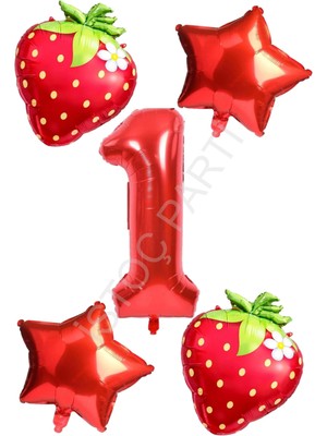 İstoç Parti Çilek Temalı Doğum Günü Folyo Balon Seti Yaş-1