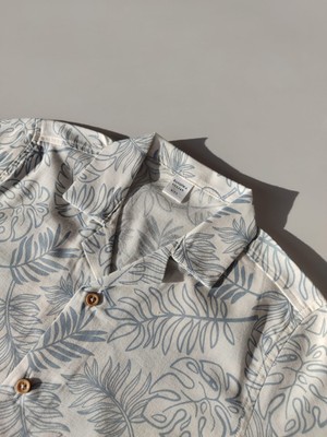 Bandiwa Gulian Erkek Bebek Kısa Kollu Yaprak Desenli Gömlek - Ekru Mavi