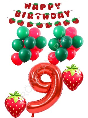 Rönesans Parti Çilek Temalı Latex Balonlu Doğum Günü Parti Seti Yaş-9