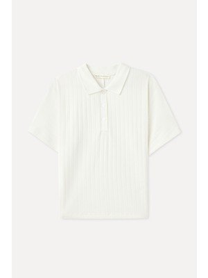 Fıtted Çizgili Polo Yaka Kısa Kollu Kazak