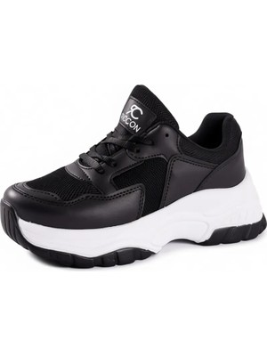 Riccon Kadın Sneaker Siyah Beyaz Düz Taban 0012140 Ortapedik Malzeme ile Rahat Kullanım