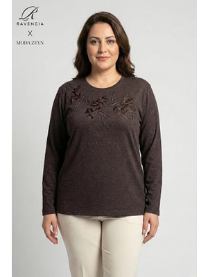 Ravencia Kadın Ağaç Desen Taşlı Likralı Yırtmaçlı Yün Viskon Anne Penye Bluz
