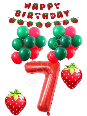 İstoç Parti Çilek Temalı Latex Balonlu Doğum Günü Parti Seti Yaş-7