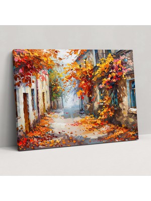 Popcas Sonbahar Sokak Manzarası Kanvas Tablo Leonid Afremov Tarzı