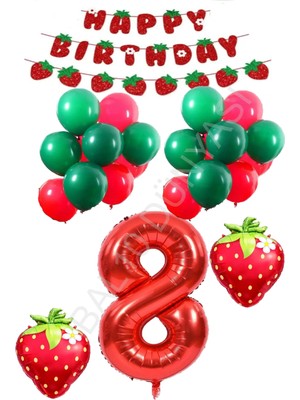 Bal10 Dünyası Çilek Temalı Latex Balonlu Doğum Günü Parti Seti Yaş-8