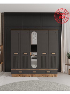 T&B Pera 5 Kapaklı Çekmeceli Bazalı Gardırop - Tamamı Mdf