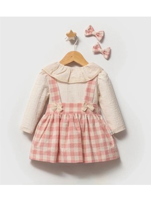 Queen Kids Kız Bebek Sensıtıve Salopet  Elbise Naturel Pembe