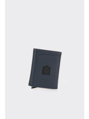 White Stone Hakiki Deri Lacivert Kart Mekanizmalı Premium Kartlık