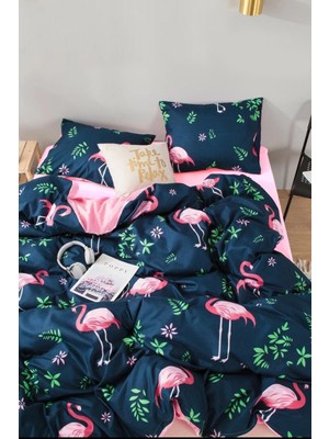 Always Tek Kişilik Lastikli Çarşaflı Çift Taraflı Nevresim Takımı Lacivert 160 x 220 cm 3D Desenli
