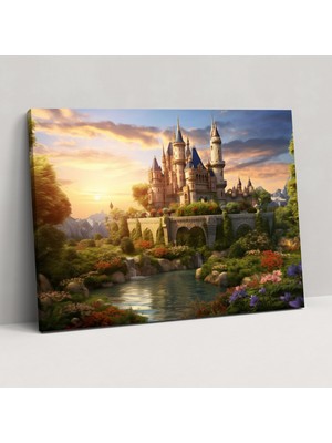 Popcas Ortaçağ Kalesi Gün Batımı Kanvas Tablo Duvar Sanatı