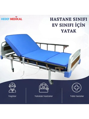Hedef Medikal 2 Motorlu Tabanca Korkuluklu Elektrikli Hasta Karyolası Sırt ve Diz Ayarlı Kumandalı Medikal Hastane Karyolası Ev Tipi Bakım