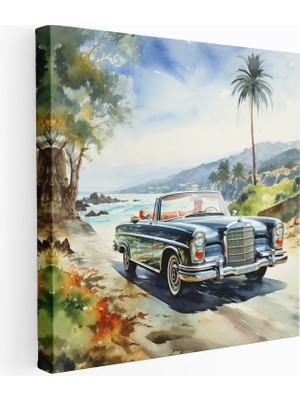 Popcas Deniz Kenarındaki Mercedes Suluboya Duvar Sanatı Izlenimci Kanvas Tablo
