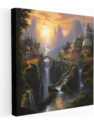 Popcas Orta Dünya Tablosu Rivendell Günbatımı Yağlı Boya Decoratif Tablo
