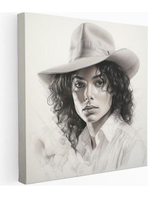 Popcas Michael Jackson Portre Kanvas Tablo - Kalem Çizimi ile Ev Dekorasyonu Için Duvar Süsü