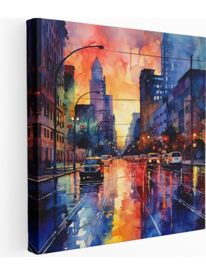 Popcas Şehir Manzarası Gün Batımı Kanvas Tablo