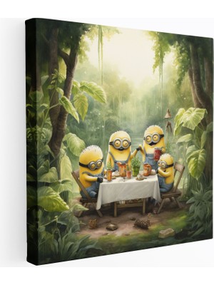 Popcas Minyonlar Kanvas Tablo Suluboya Piknik Dekoratif Tablo
