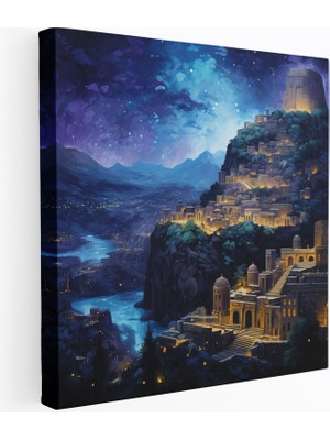 Popcas Orta Dünya Antik Şehir Kanvas Tablo Yıldızlı Gece Gökyüzü