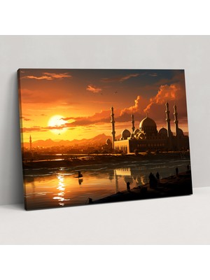 Popcas Islam Hat Sanatı Kanvas Tablo Camii Temalı Dekoratif Tablo