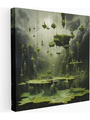 Popcas Sürrealist Manzara Kanvas Tablo Yosun Üzerinde Yüzen Objeler