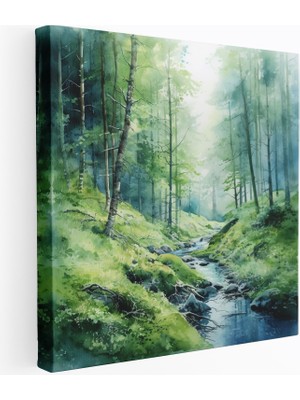 Popcas Huzurlu Yosun Kaplı Orman Kanvas Tablo Doğadan Ilham Alan Sanatsal Suluboya Resim
