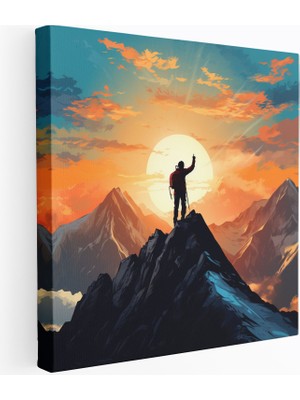 Popcas Motivasyon Gün Batımı Dağ Zirvesi Kanvas Tablo
