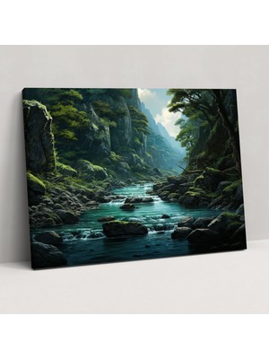 Popcas Orman Manzaralı Kanvas Tablo Huzurlu Nehirler Dekorasyonu