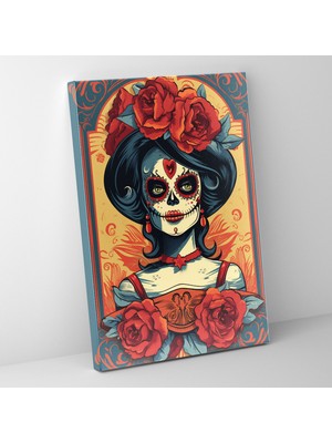 Popcas Los Muertos Retro Catrina Dekoratif Tablo / Duvar Sanatı / Kanvas Duvar Tablosu